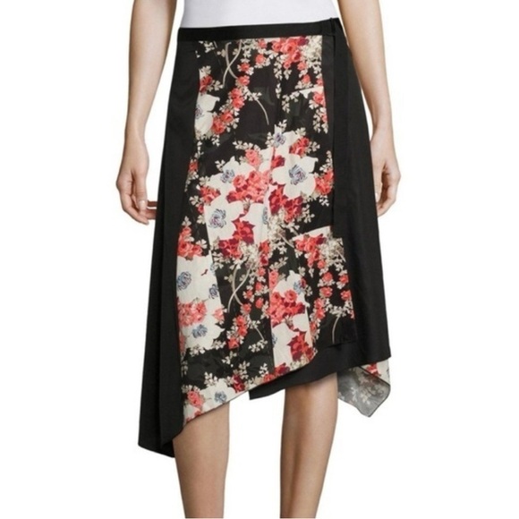 rag & bone Dresses & Skirts - Rag & Bone Black Red Floral Liv Asymmetric Wrap Skirt Size 4
